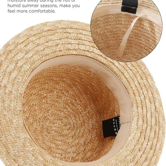 BABYOND Mens Brim Boater Hat Gatsby Straw Panama Hat Fedora Summer Beach Sun Hat